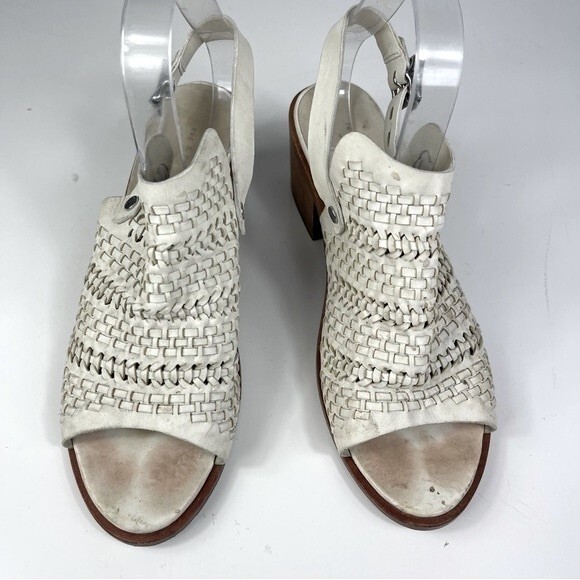 Rag & Bone Wyatt woven leather chunky mid heel slingback sandals ivory white 40 - Picture 12 of 16